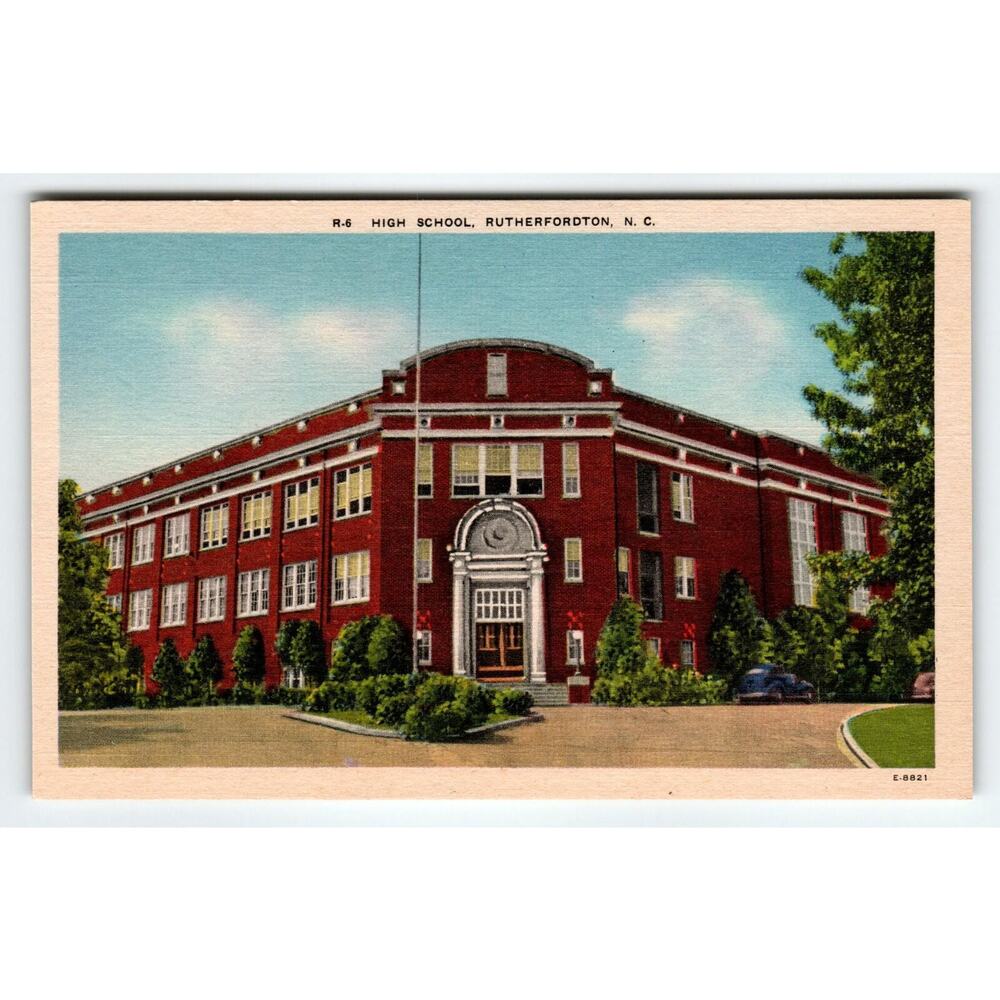Rutherfordton NC High School Postcard R-6 Asheville Co Linen Vintage Unused